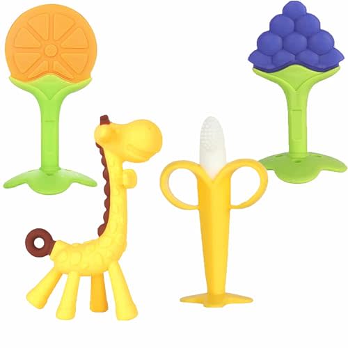Chuya Teething Toys for Baby, Teethers with Banana Toothbrush Teeth Brushing,BPA-Free,Chew Toy Infants Toddlers Silicone Teether for Babies 0-6-12 Months