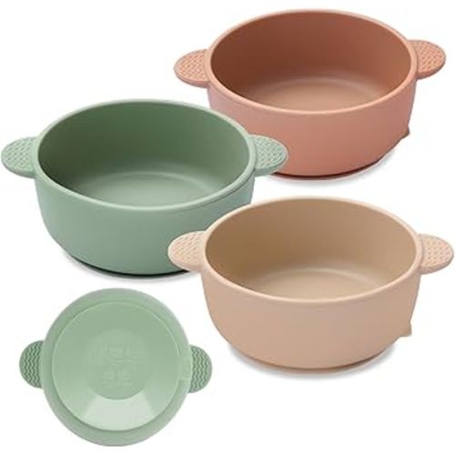 3 Pack Baby Bowls, Suction Bowls for Baby and Toddlers, BPA Free Food Grade Silicone Bowl Feeding Supplies, Dishwasher and Microwave Safe, Multicolor