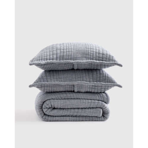 Organic Cotton Channel Stitch Coverlet Set in Blue