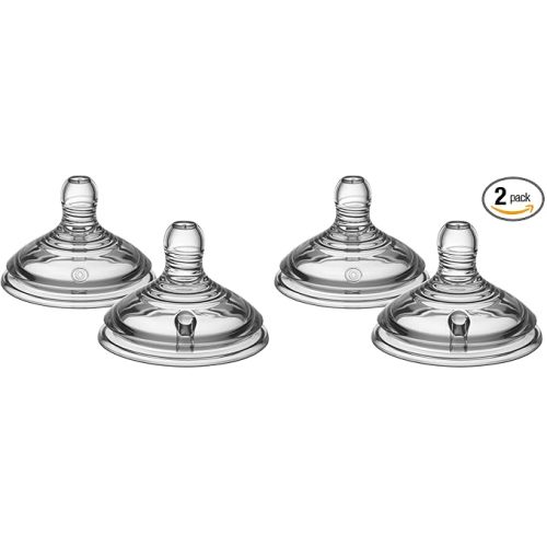 Tommee Tippee Natural Start Baby Bottle Nipples,Breast-Like for A Natural Latch,Anti-Colic Valve,Soft Silicone,Slow Flow,0+ Months,2 Count (Pack of 2)