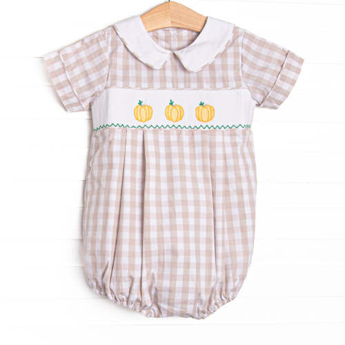 Plentiful Pumpkins Smocked Boy Bubble, Brown – Stitchy Fish