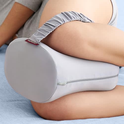 Momcozy Knee Pillow for Side Sleepers with Cooling Cover, Soft Memory Foam Spine Alignment Pregnancy Leg Pillow for HIPS, Back, Sciatica Pain, Fixed Strap for Moving, Wider Contact Even Pressure