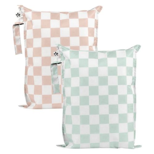 Tiny Twinkle Mess-Proof Waterproof Washable Baby/Toddler Wet Bags for Diapers, Swimsuits and Travel (Unisex Checkers)