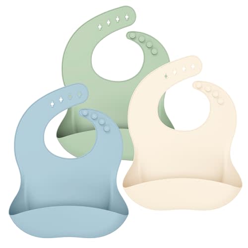 Cuddle Campus Set of 3 Silicone Bibs for Babies & Toddlers,Soft Adjustable Bibs with Pocket Food Catcher for Baby Girl,Boy