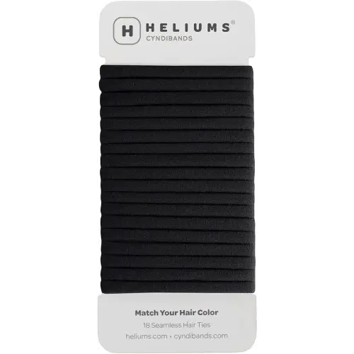 Heliums Seamless Hair Ties - Black - Skinny 6mm No Damage Ponytail Holders, 1.75 Inch, Medium Hold for Thin to Normal Hair - 18 Pack
