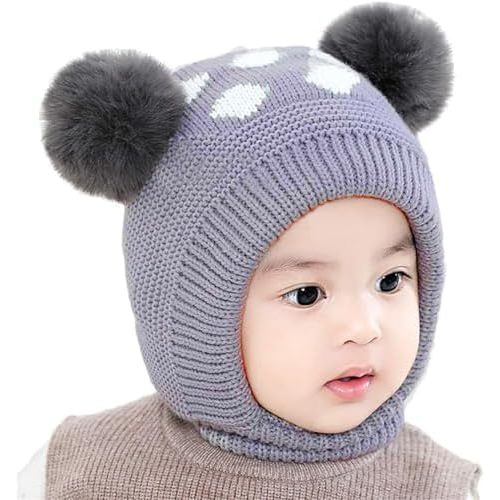 Kids Winter Hat Beanies Caps Soft Warm Kids Girl Boy Ear Hat+Scarf for Babies 0-12 Month