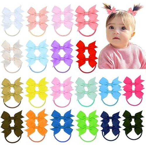 JUCCPUL 40Pcs Baby Hair Ties with Bows Elastic Ponytail Holders Toddler Hair Ties for Little Girls Infants Hair Accessories 2 Inches