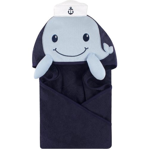 Little Treasure Unisex Baby Cotton Animal Face Hooded Towel, Sailor Whale, One Size