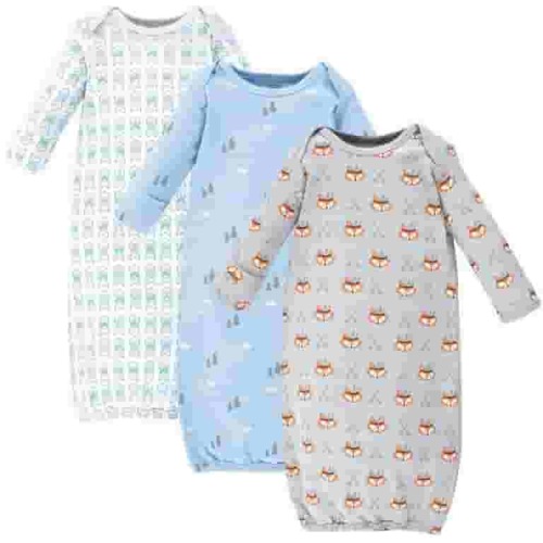 Luvable Friends Baby Boy Cotton Long-Sleeve Gowns 3pk, Wild Free, 0-6 Months