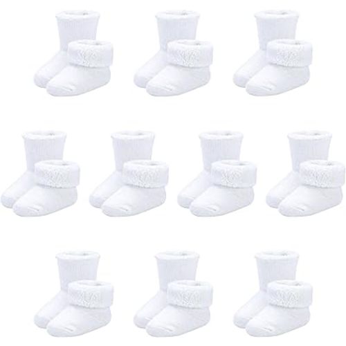Baby Socks Newborn Terry Cotton Ankle Crew Socks 0-3 Months Girls Preemie Turn Cuff Infant Sock 10 Pairs