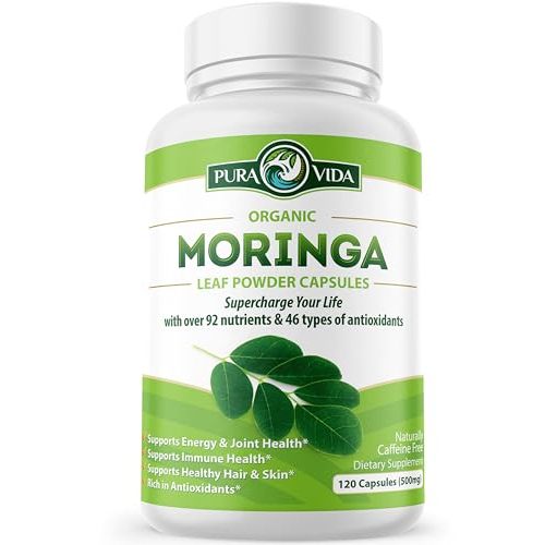 PURA VIDA MORINGA Capsules Single Origin Moringa Powder Organic. Pure Moringa Leaf. Energy, Metabolism, & Immune Support. 120ct. 500mg Caps.