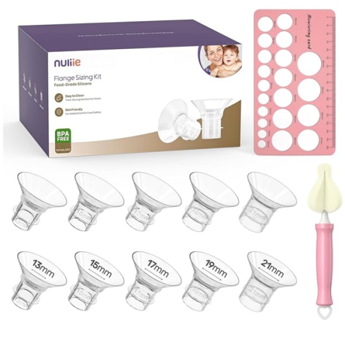 Nuliie 10PCS Flange Sizing Kit 13/15/17/19/21mm for 24mm Flange/Shield of Most Pumps, Silicone Flanges Insert for Momcozy/Spectra Electric Breast Pumps, Pumping Essential Kit for Moms