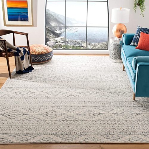 SAFAVIEH Tulum Collection Area Rug - 9' Square, Ivory & Grey, Moroccan Boho Tribal Design, Non-Shedding & Easy Care, Ideal for High Traffic Areas in Living Room, Bedroom (TUL272A)