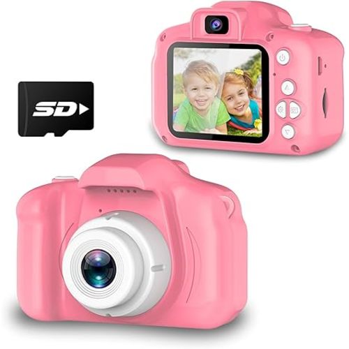 Upgrade Kids Selfie Camera, Christmas Birthday Gifts for Girls Age 3-9, HD Digital Video Cameras for Toddler, Portable Toy for 3 4 5 6 7 8 Year Old Girl with SD Card-Pink