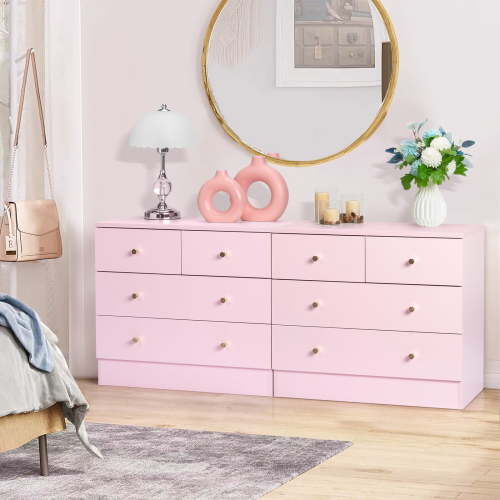 4-Drawer Pink Storage Cabinet: Simple Design, Smooth-Glide Drawers, Ideal for Small Bedroom Spaces