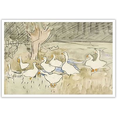 Vintage Duck Poster Cute Nursery Duck Canvas Wall Art Abstract Rustic Farmhouse Animals On The Pond Aesthetic Prints Painting For Home Bedroom Dorm Kids Room Wall Decor 12x16in Unframed