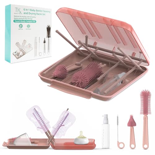 Travel Bottle Cleaner Kit - Versatile Portable Bottle Cleaning Kit for Parents - BPA-Free & Portable Baby Travel Essential - Bottle Drying Rack for Traveling & Everyday Use - Baby Bottles Drying Rack