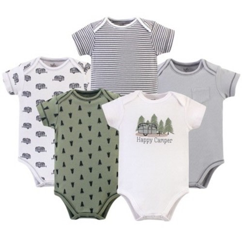 Touched by Nature Baby Boy Organic Cotton Bodysuits 5pk, Happy Camper, 3-6 Months