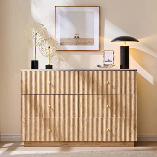 Aitjunz Fluted 6 Drawers Dresser for bedroom, Wood Chest of Drawers with Deep Storage, Tall Modern Bedroom Chest for Closet Hallway, Entryway, Living Room