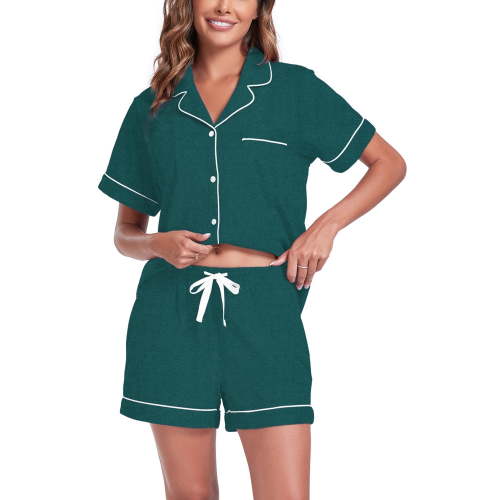 ANLIQI Womens 100% Cotton Pajamas Short Set Soft Short Sleeve Sleepwear Button Down Summer Pjs Set with Pockets(Green, Large)