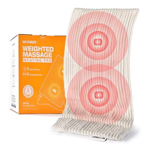 WOOMER Weighted Massage Electric Heating Pad for Back Pain, Neck and Shoulders Cramps Relief, 17’’x33’’, 3.7lb BPA-Free and Non-Toxic Beads, 4 Heat Settings, 4 Massage Modes, 2h Auto-Off