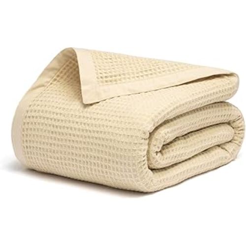 Salt Earth GOTS Certified 100% Organic Cotton Throw Blanket, 60" X 80" Waffle Blankets & Throws for Bed, Throw Blanket for Couch,Modern and Cozy Blanket, All Seasons, Comfy Soft Blanket (Parchment)