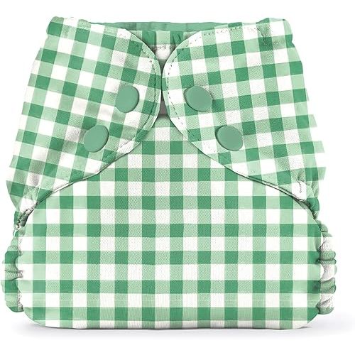 Esembly Cloth Diaper Cover - Reusable Swim Diaper, Waterproof, Breathable - Adjustable Outer Layer Over Absorbent Inner for Blowout Protection - Verdant Gingham, Size 2 (18-35lbs)