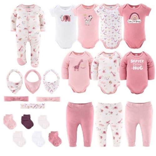 The Peanutshell 23-Piece Clothing Set for Girls - Rainbow Safari, Newborn to 3 Months