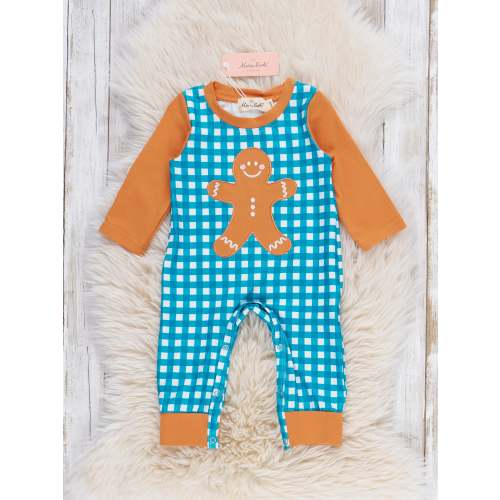Gingerbread Giggles Embroidered Gingham Romper