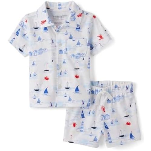 The Children's Place Baby Boys' And Newborn Short Sleeve Button Down Shirt and Shorts 2 Piece Set