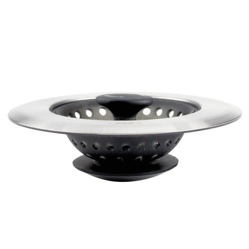 OXO Silicone Sink Strainer with Stopper: Black, Stainless Steel, Kitchen Drain Plug, Dishwasher-Safe, 4.3" Diameter