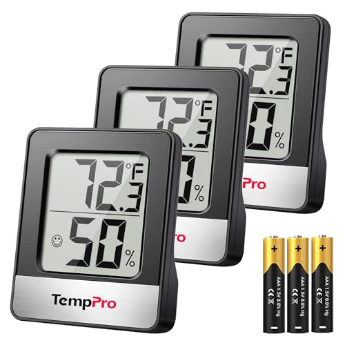 TempPro TP49 3 Pieces Digital Hygrometer Indoor Thermometer Humidity Meter Mini Hygrometer Thermometer with Temperature and Humidity Monitor Room, Black (Previously ThermoPro)