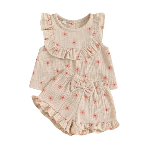 BemeyourBBs Summer Toddler Girl Clothes Baby Girl Ruffle Sleeveless Shirt with Buttons Bow Bloomers Shorts Set Cute Outfits