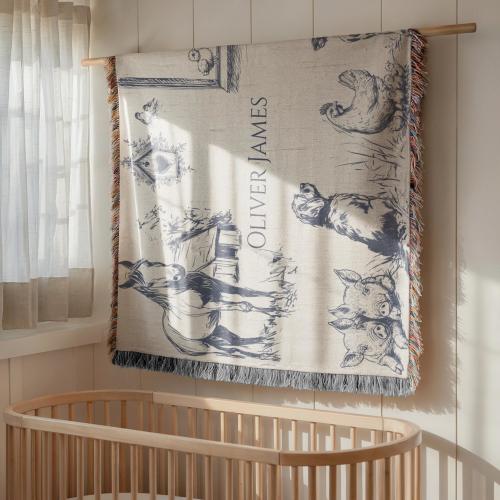 Vintage Farm Baby Blanket Farm Theme Baby Gift Farm Nursery Decor Farm Baby Shower Gift Farming Woven Blanket Gift Farming Nursery Newborn