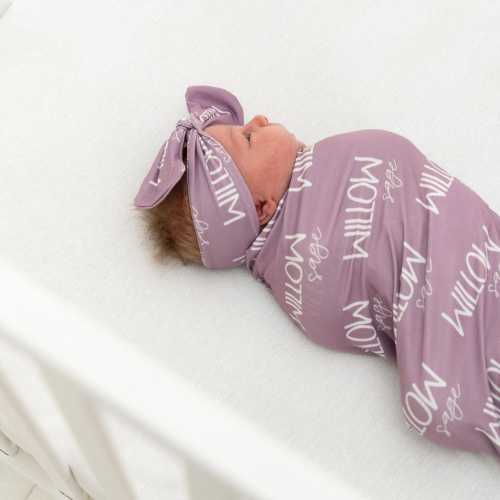 Baby Swaddle Set with Hat and Headband Custom Name Newborn Gift for Girl Nursery Set Soft Bundle Infant Wear Photography Prop Baby Shower