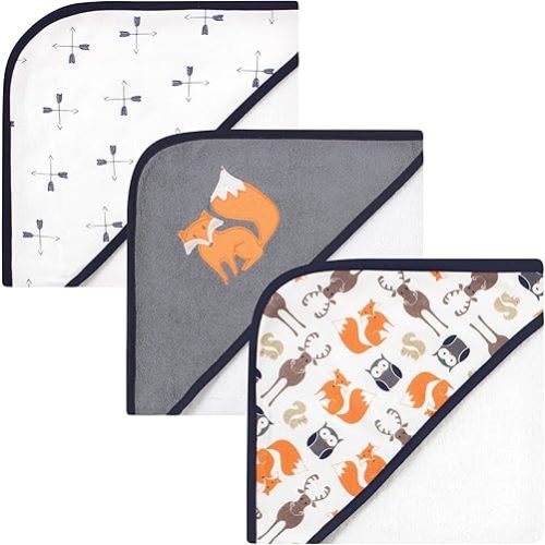 Hudson Baby Unisex Baby Cotton Rich Hooded Towels, Orange Fox, One Size
