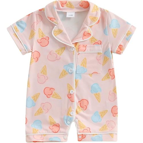 Balaflyie Newborn Summer Pajamas Baby Boy Girl Button Down Romper Cute Infant Sleepwear One-Piece Pjs