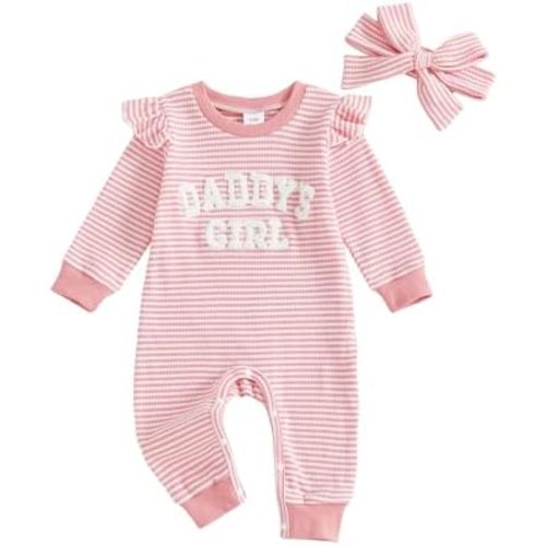 Newborn Baby Girls Romper Outfits Daddy's Girl Embroidery Striped Ruffle Jumpsuit Bodysuit Fall Winter Clothes