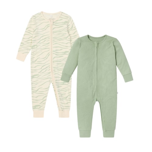 Zebra Stripe Ribbed Clever Zip Snug Fit Pajamas 2 Pack Zebra Print / 9 - 12 M