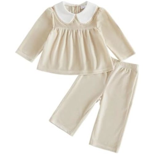 Toddler Girl Set Peter Pan Collar Shirt and Pants 2Pcs Fall Winter Clothes