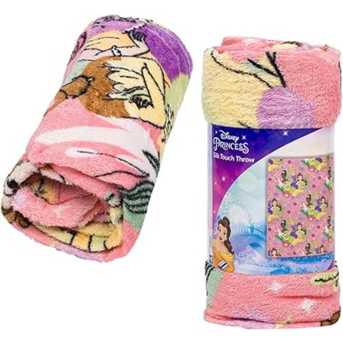 Northwest Disney Princess Kids' Bed Silk Throw Blanket 40"" x 50"", Single, Pink, 91875