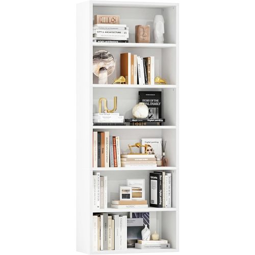 Furniwell 71" Tall Bookcase Bookshelves, 6 Tier Floor Standing Bookcases Open Frame, Modern Display Storage Organizer for Home Office, Living Room, Bedroom, Study Room (Pure White, 1 Pcs)