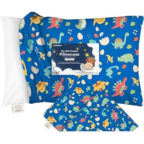 KeaBabies Toddler Pillowcase 13"x18" - Organic Cotton Toddler Pillowcase for Kids, Boys, Girls,Soft & Durable Cotton Cover for Miniature Sleepy Pillows,Cute Colors,Pillow Sold Separately(DinoWorld)
