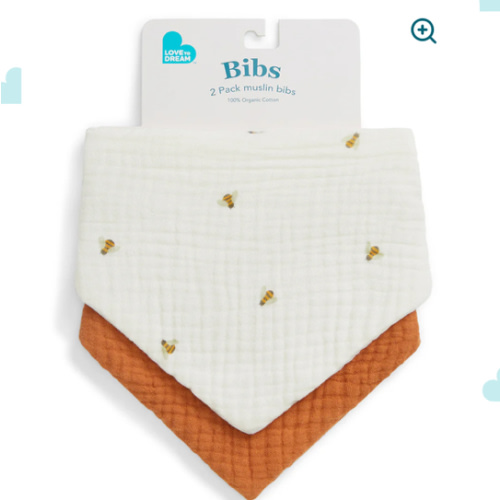 Bib 2 Pack Cotton Cream Bees
