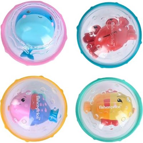 Fisher-Price™ Sensory Rattle Set, 4-Piece Baby Bath & Activity Toy Balls with Ocean Animals, Easy Grasp Rattles for Babies & Toddlers 6M+