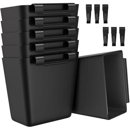 6 Pack Rolling Cart Accessories, Black Plastic Hanging Cup Holder for Utility Storage Carts Organizer, Rolling Carts Accessories with 6 Cup Holders and 6 Hooks for Art, Craft, Makeup