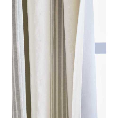 Coastal Stripe Linen/Cotton Blackout Curtain in Ivory/Sage Green