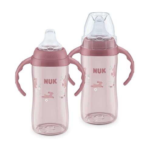 NUK First Choice Large Learner Cup 2.0, 10 oz. Sippy Cup with Handles, Spill Proof, Leak Proof Soft Straw Cup, 2-Pack