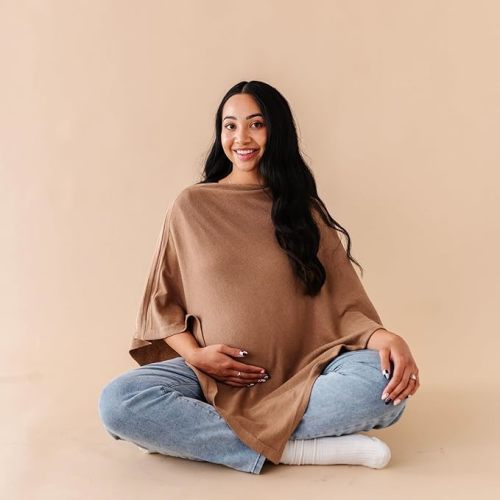 MakeMake Organics Knit Breathable Nursing Cover Up for Breastfeeding - Soft GOTS Certified Organic Cotton Breastfeeding Cover Up for Women - Privacy Feature, Brown