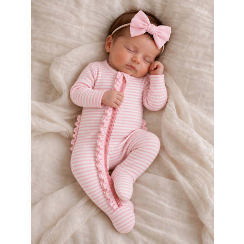 Pink Stripe / Ribbed Frill 2-Way Zip Footie – SpearmintLOVE